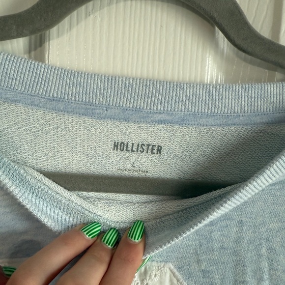 HOLLISTER USA Graphic Crewneck Sweatshirt Oversized Easy Light Blue Long Top L - Picture 3 of 9